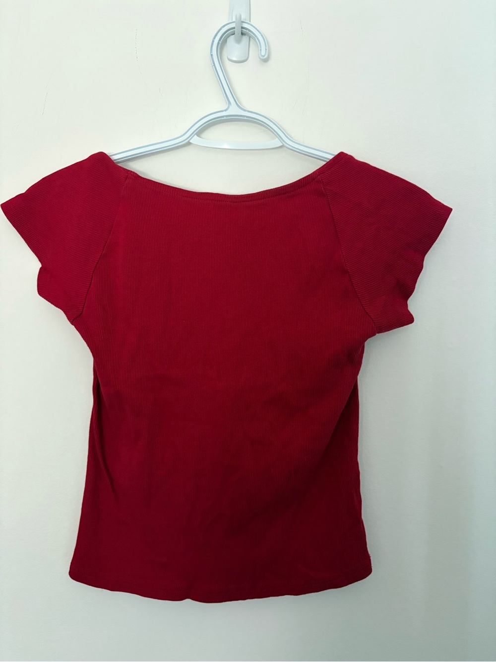 Women's Low Back Red Short Sleeve Ribbed Top